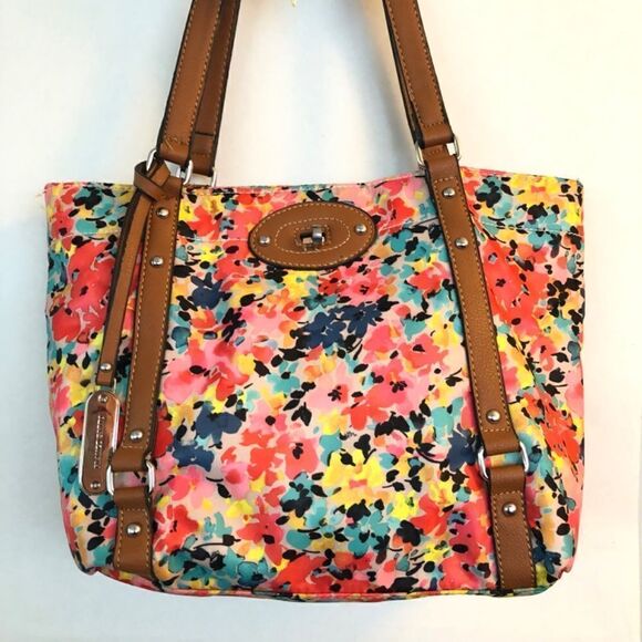 Franco Sarto Floral Print Nylon & Faux Leather  Shoulder Bag / Tote - Picture 1 of 6